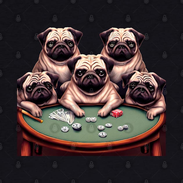 Pugs playing poker by Arassa Army